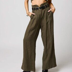 The Linen Knotch Waist Pant, army green